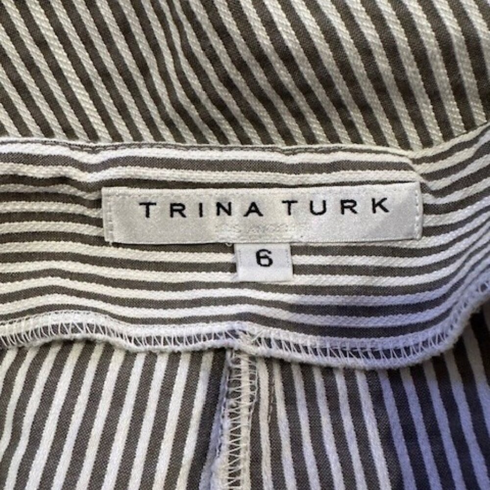 Trina Turk Olive Green and White Striped Wide Leg Cropped Pants - Size 6 - Picture 7 of 13